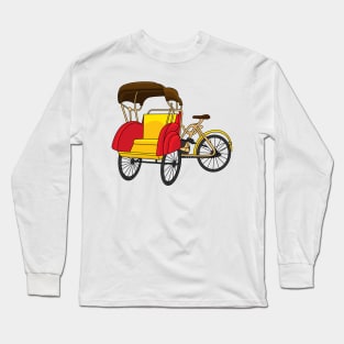 Pedicab rickshaw cartoon illustration Long Sleeve T-Shirt